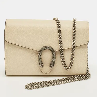Pre-owned Gucci Crystal Dionysus Off White Leather Wallet On Chain