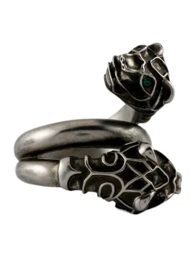 Pre-owned Gucci Crystal Double Feline Head Cocktail Ring In Multi