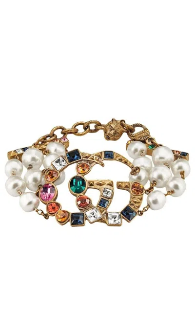 Pre-owned Gucci Crystal Double G Bracelet In Multi