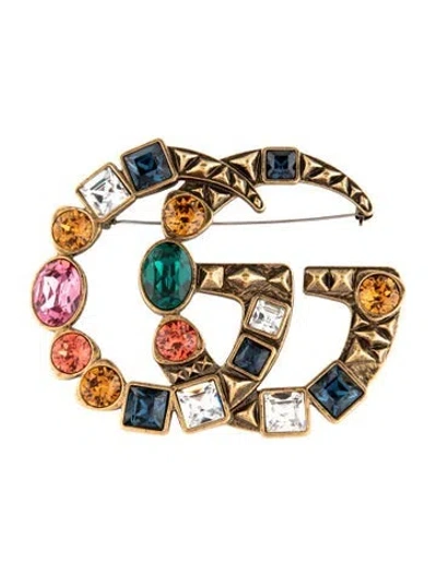 Pre-owned Gucci Crystal Double G Brooch