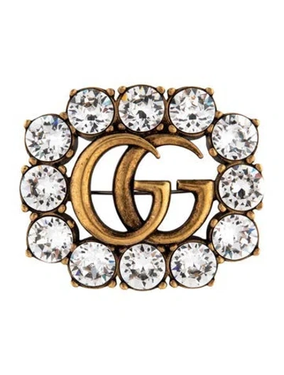 Pre-owned Gucci Crystal Double G Brooch In Clear