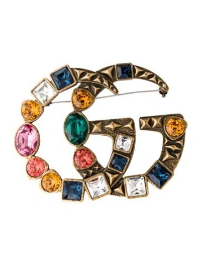 Pre-owned Gucci Crystal Double G Brooch Pin