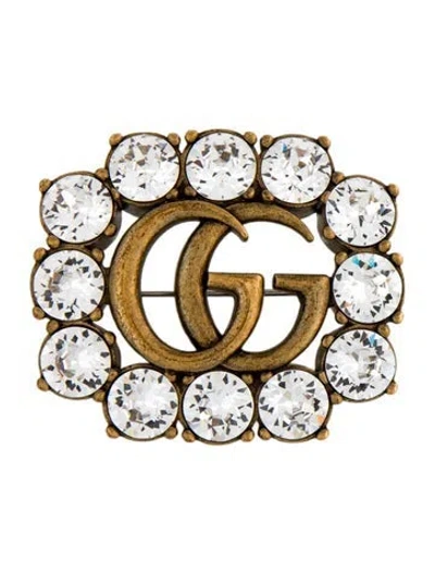 Pre-owned Gucci Crystal Double G Brooch Pin In Multicolor