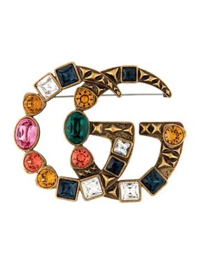 Pre-owned Gucci Crystal Double G Brooch Pin In Multicolor