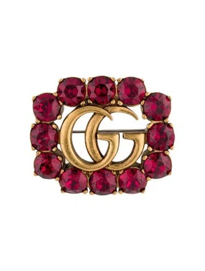Pre-owned Gucci Crystal Double G Brooch In Red