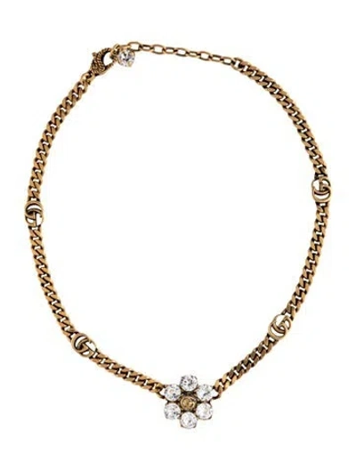 Pre-owned Gucci Crystal Double G Choker Necklace, 15" In Clear