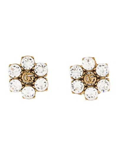 Pre-owned Gucci Crystal 'double G' Clip-on Earrings In Clear