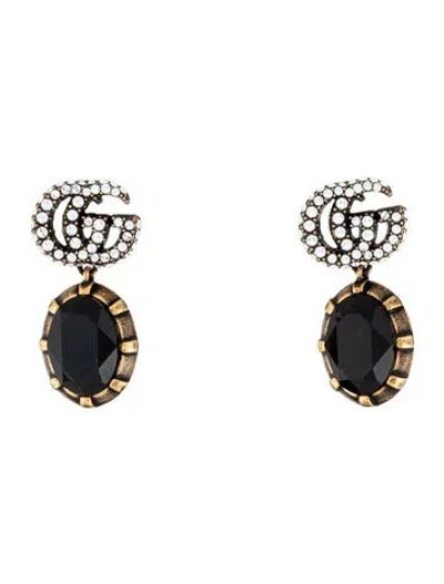 Pre-owned Gucci Crystal Double G Drop Earrings In Multicolor