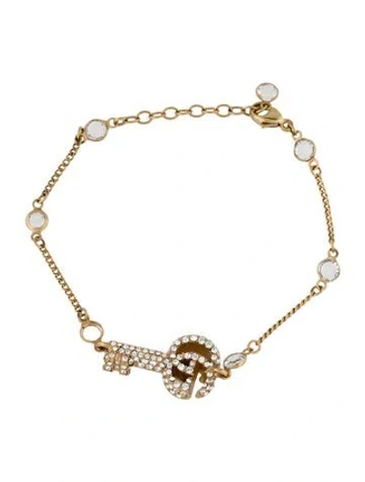Pre-owned Gucci Crystal Double G Key Bracelet, 6.75" In Transparent
