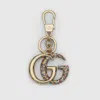 Gucci Crystal Double G Keychain In Gold