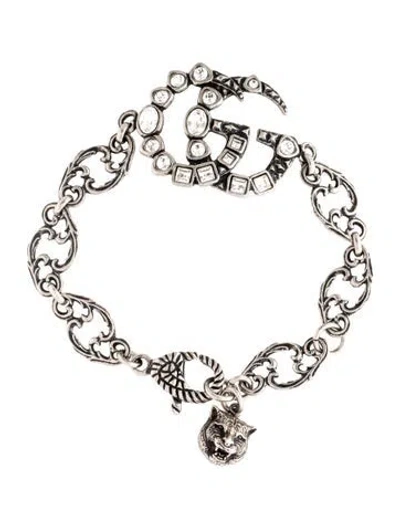 Pre-owned Gucci Crystal Double G Link Bracelet, 7" In Multi