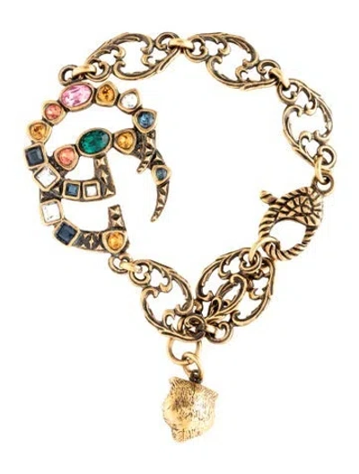 Pre-owned Gucci Crystal Double G Link Bracelet, 7.25" In Multi