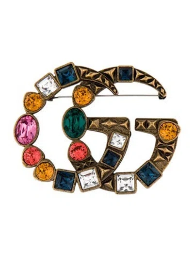 Pre-owned Gucci Crystal Double G Pin Brooch