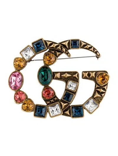 Pre-owned Gucci Crystal Double G Pin Brooch