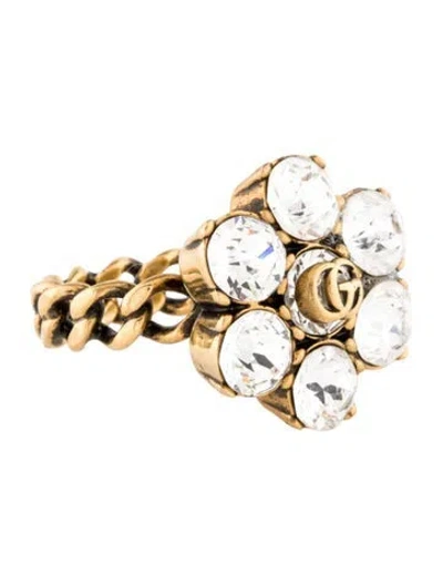 Pre-owned Gucci Crystal Double G Ring In Multi