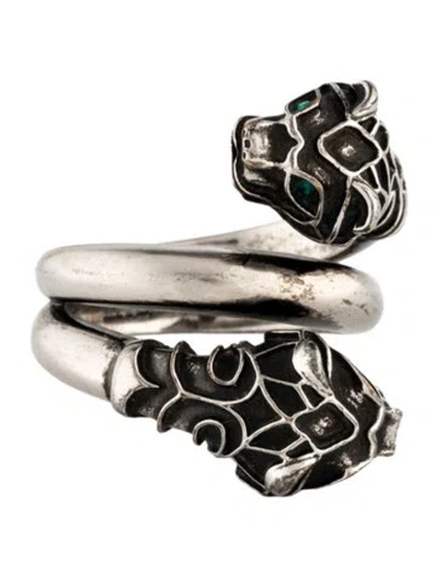 Pre-owned Gucci Crystal Double Tiger Head Cocktail Ring In Multicolor