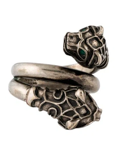 Pre-owned Gucci Crystal Double Tiger Head Ring In Multi