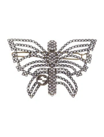 Pre-owned Gucci Crystal Embellished Brooch In Silver