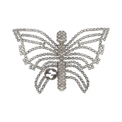 Pre-owned Gucci Crystal Embellished Butterfly Brooch 'silver' | Women's Size Onesize