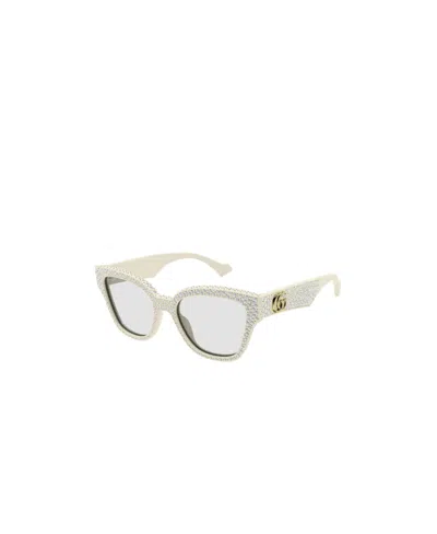 Gucci Crystal-embellished Cat-eye Glasses In White