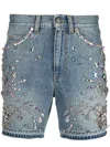 Gucci Denim Short With Crystal Trim In Blue