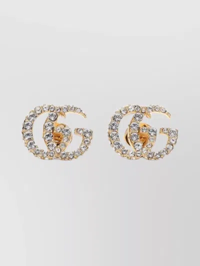 Gucci Crystal Embellished Gg Stud Metal Earrings In Neutral
