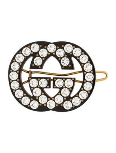 Pre-owned Gucci Crystal Embellished Hair Clip In Black