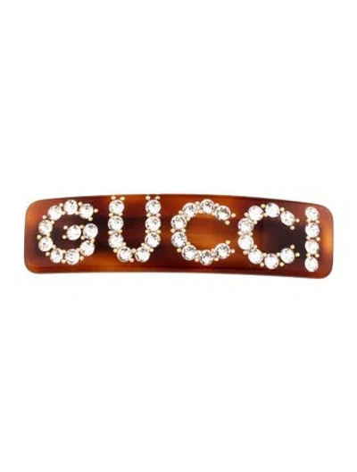 Pre-owned Gucci Crystal Embellished Hair Clip In Brown