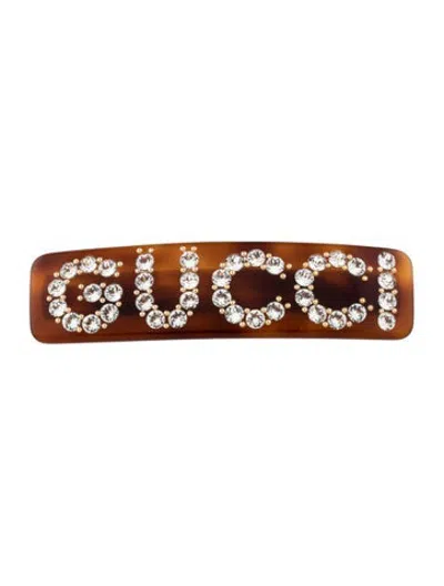 Pre-owned Gucci Crystal Embellished Hair Clip In Brown