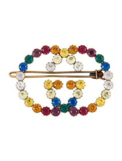 Pre-owned Gucci Crystal Embellished Hair Clip In Gold