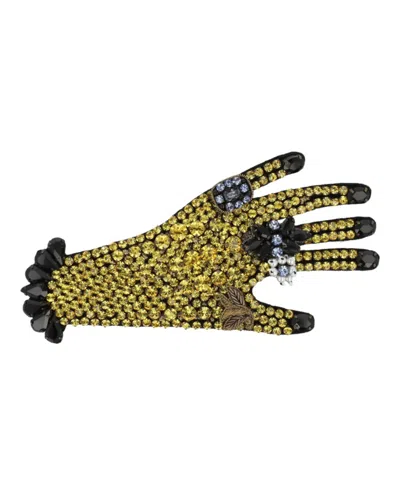 Gucci Crystal-embellished Hand Brooch With Intricate Detailing In Neutral