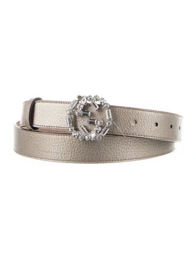 Pre-owned Gucci Crystal Embellished Interlocking G Leather Belt Leather Belt