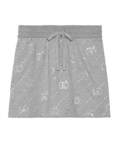 Gucci Crystal-embellished Interlocking G-logo Miniskirt In Gray