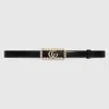 Gucci Luxurious Black Leather Belt With Crystal-embellished Double G Logo Buckle In Black