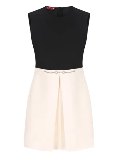Gucci Silk Wool Dress With Crystal Horsebit In Black