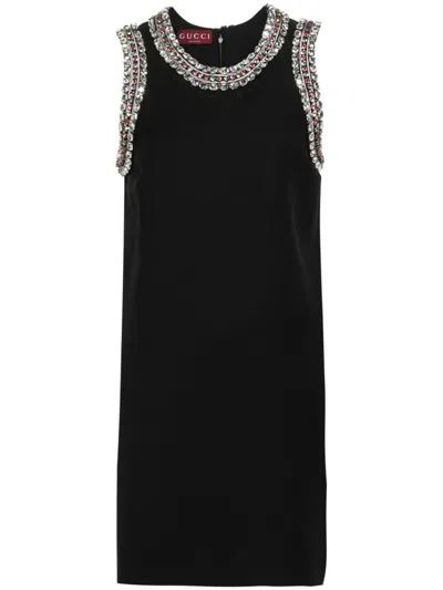 Gucci Crystal Embellished Mini Dress In Black