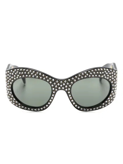 Gucci Crystal-embellished Round-frame Sunglasses In Schwarz
