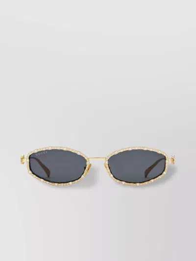 Gucci Crystal Embellished Oval Sunglasses In Gray