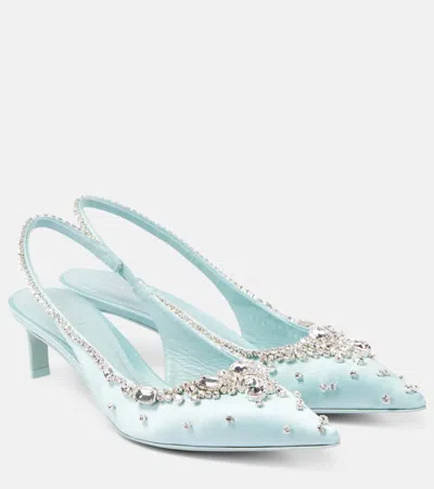 Gucci Crystal-embellished Satin Slingback Pumps In Blue