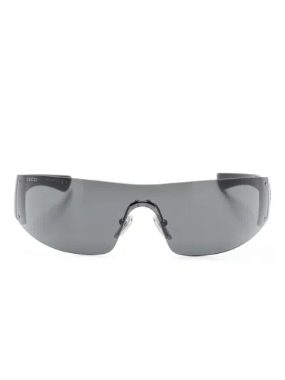 Gucci Crystal-embellished Shield Sunglasses In Gray