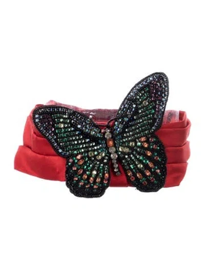 Pre-owned Gucci Crystal Embellished Silk Headband In Red