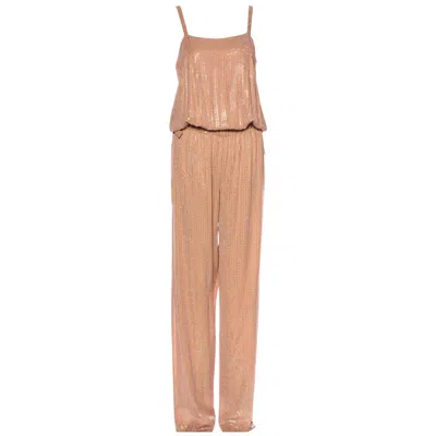 Pre-owned Gucci Crystal Embellished Silk Jumpsuit In Sand