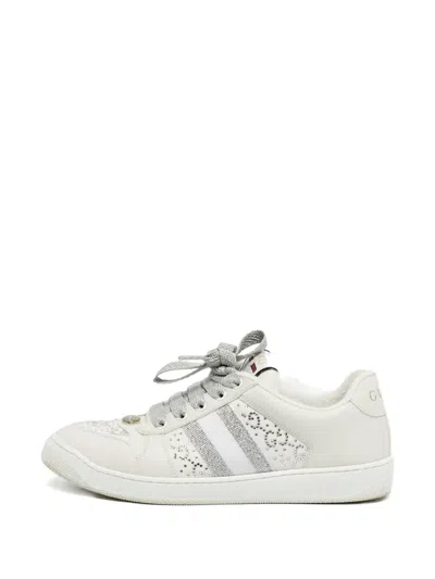 Pre-owned Gucci Crystal-embellished Sneakers In White