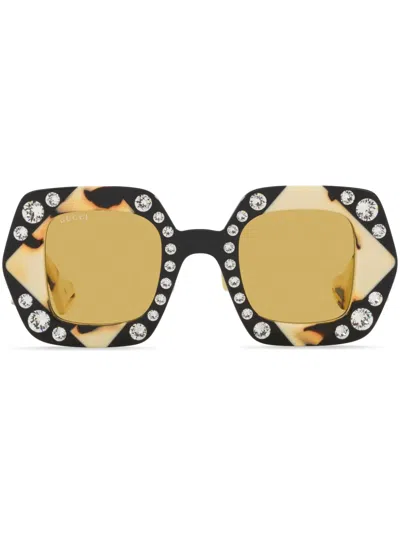 Gucci Crystal-embellished Square-frame Sunglasses In Schwarz