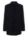 Gucci Double-breasted Velvet Coat Featuring Embroidery In Black