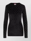 Gucci Crystal Embellished Velvet Long Sleeve Top In Black