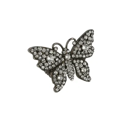 Pre-owned Gucci Crystal Embellishment Butterfly Cocktail Ring 'silver' | Women's Size Xs