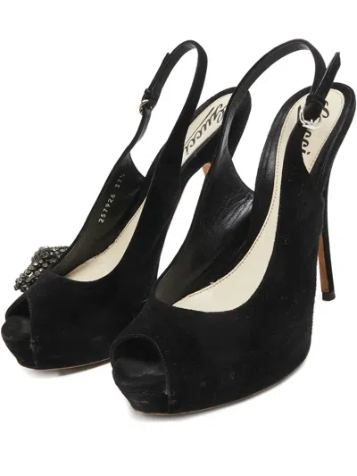 Pre-owned Gucci Crystal-embellishment Slingback Pumps In Black