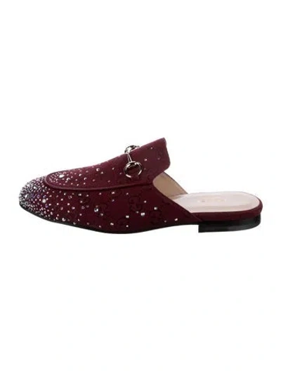Pre-owned Gucci Crystal Embellishments Mules In Burgundy