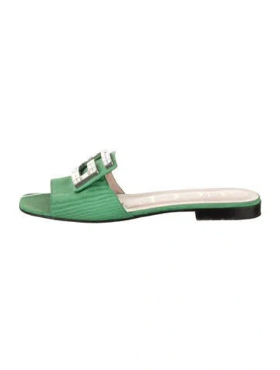 Pre-owned Gucci Crystal Embellishments Slides In Green